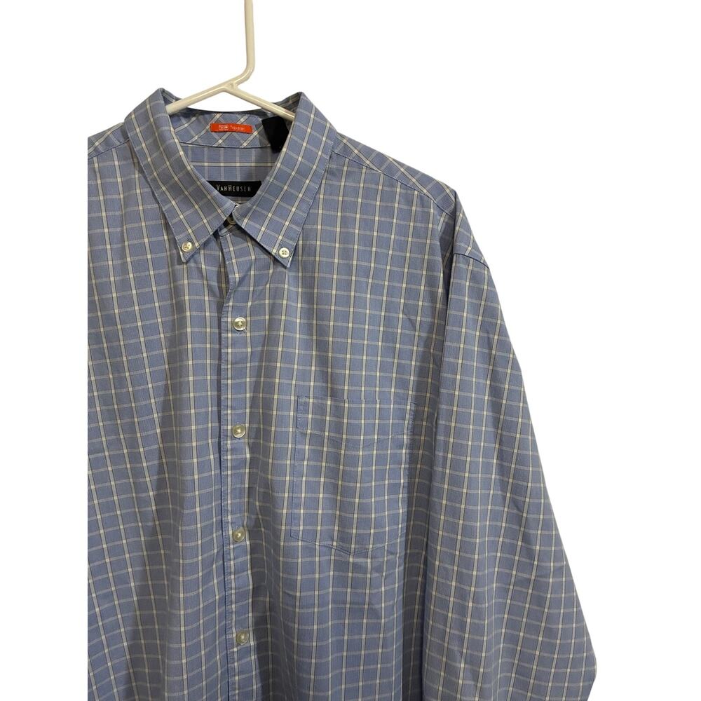 Van Heusen Traveler Dress Shirt Men’s 16 16.5 Blue Plaid Classic Fit